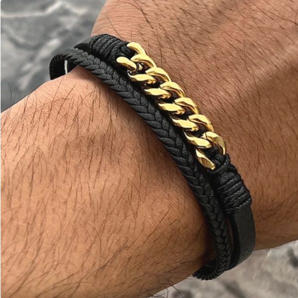 دستبند چرمی مردانه پلاک کارتیر مدل 3007