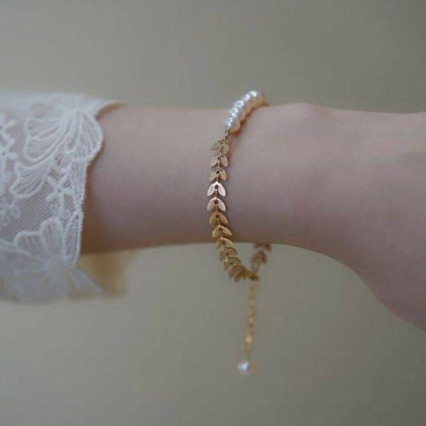 دستبند گندمی مدل مروارید کد 4007