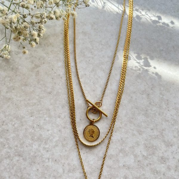 گردنبند ۳ لاین زنانه سکه الیزابت کد 2032