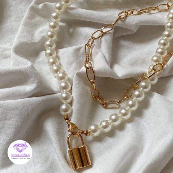 گردنبند زنانه دو لاین با آویز قفل | کد 2026