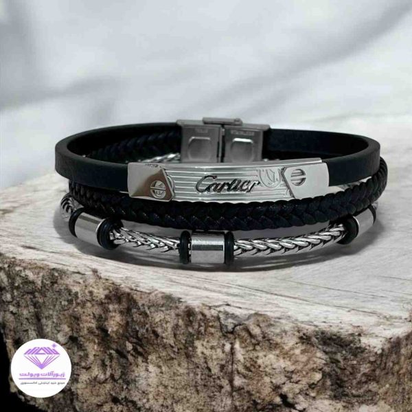 دستبند مردانه نقره ای | کد 3018