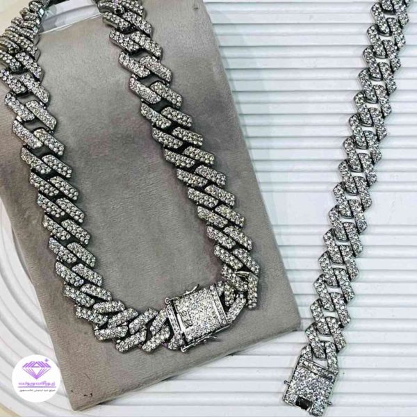 گردنبند و دستبند کارتیر ,فول نگین قفل کوبایی | کد 1019