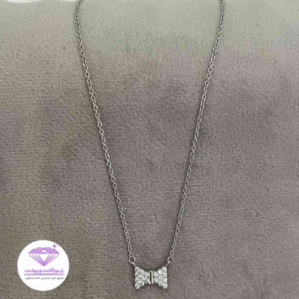 گردنبند دخترانه نقره مدل پاپیون | کد 08