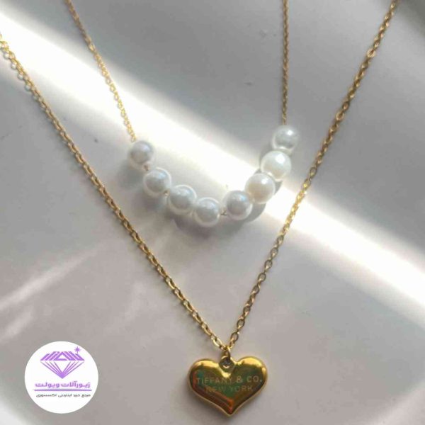 گردنبند زنانه مدل مروارید و قلب تیفانی | کد 2085