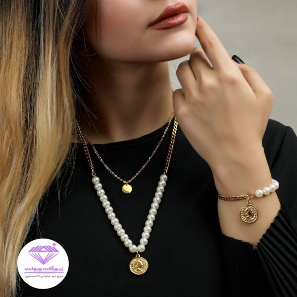 نیمست زنانه مروارید و سکه الیزابت | کد 1032