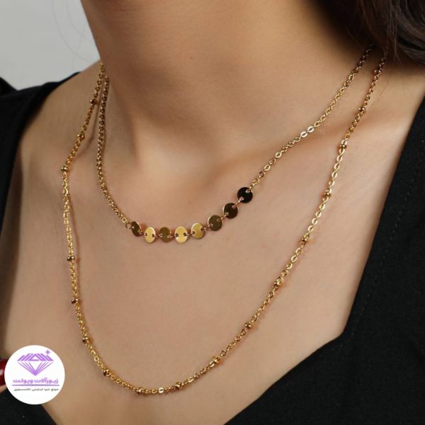 گردنبند دو لاین زنانه پولکی توپی | کد 20101