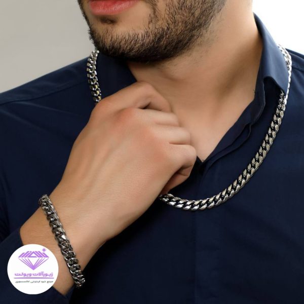 ست گردنبند و دستبند مردانه مدل کارتیر | کد 3041