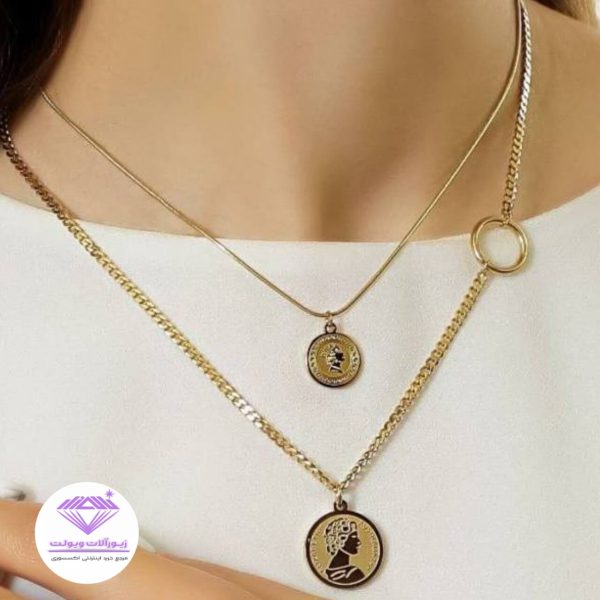 گردنبند زنانه آویز دار دو لاین | کد 20111