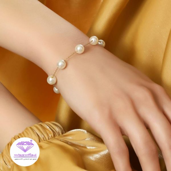 دستبند زنجیری مرواریدی استیل