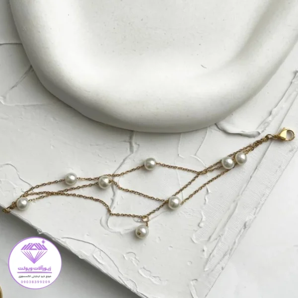 دستبند مرواریدی سه لاین | کد 6040