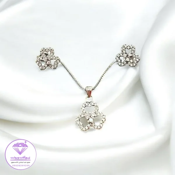نیم ست نقره مدل گل شبدر دخترانه | کد 049